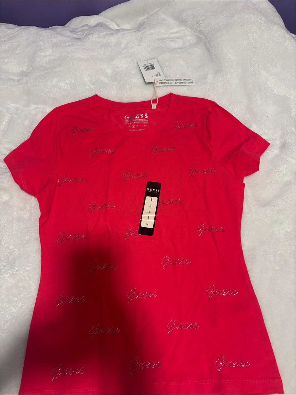 GUESS Red Short-Sleeve Logo Tee with Rhinestone Accents